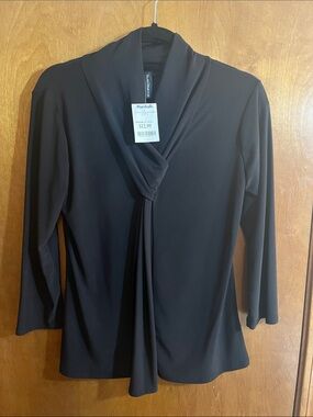 FLEURETTE Women's Black Draped Shawl-Collar Blouse - Bundle